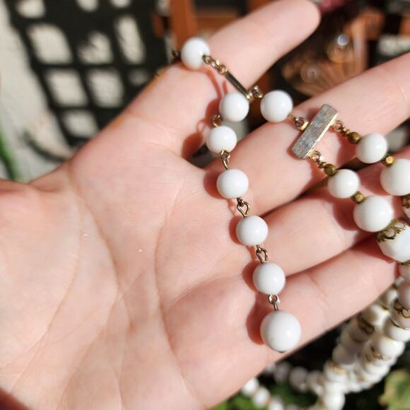 Vtg Jonne Necklace House of Schrager 1950s Milk Glass Givre AB Faceted Retro Mod - Picture 11 of 15